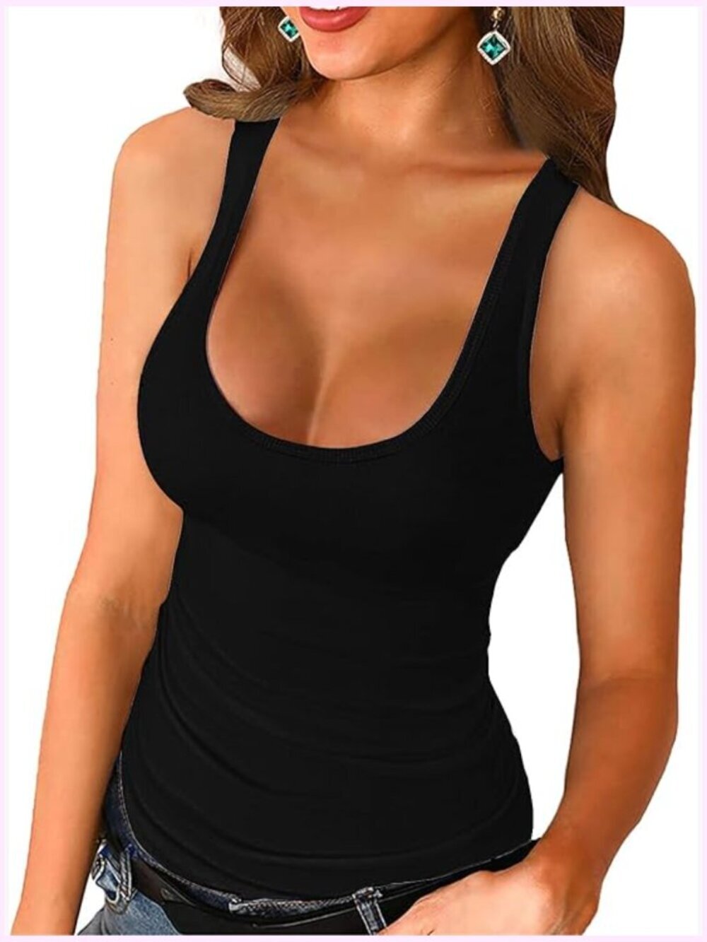 Ribbed Scoop Neck Tank Top Sleeveless Casual Summer Layering Tee Shirt